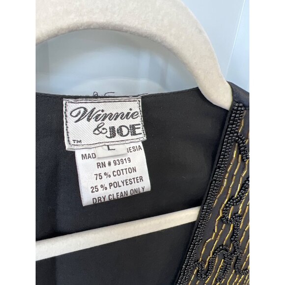 Winnie and Joe Beads Embellished Vest Size L Black Gold Witchy Goth Grunge Retro - Picture 2 of 6